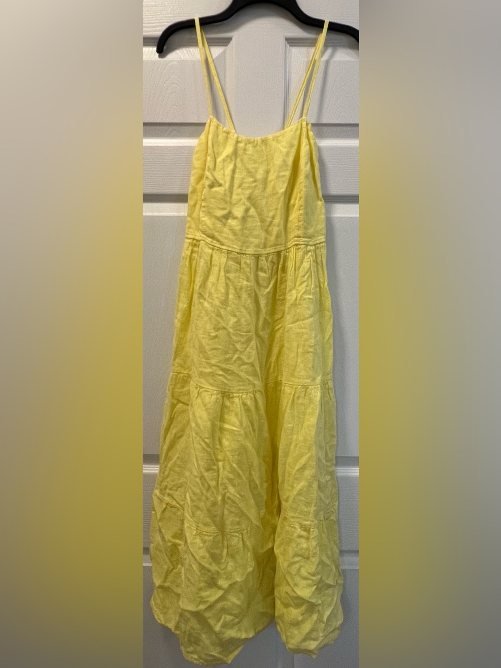 Lungo L'Arno Made in Italy Yellow Sleeveless Tiered Linen Maxi Dress, size Large